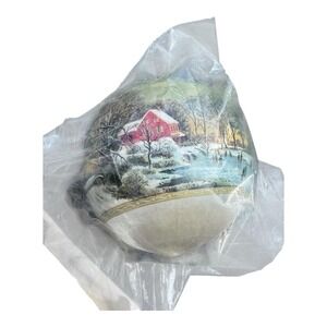 Currier & Ives Early Winter Satin Ball Christmas Ornament Vintage